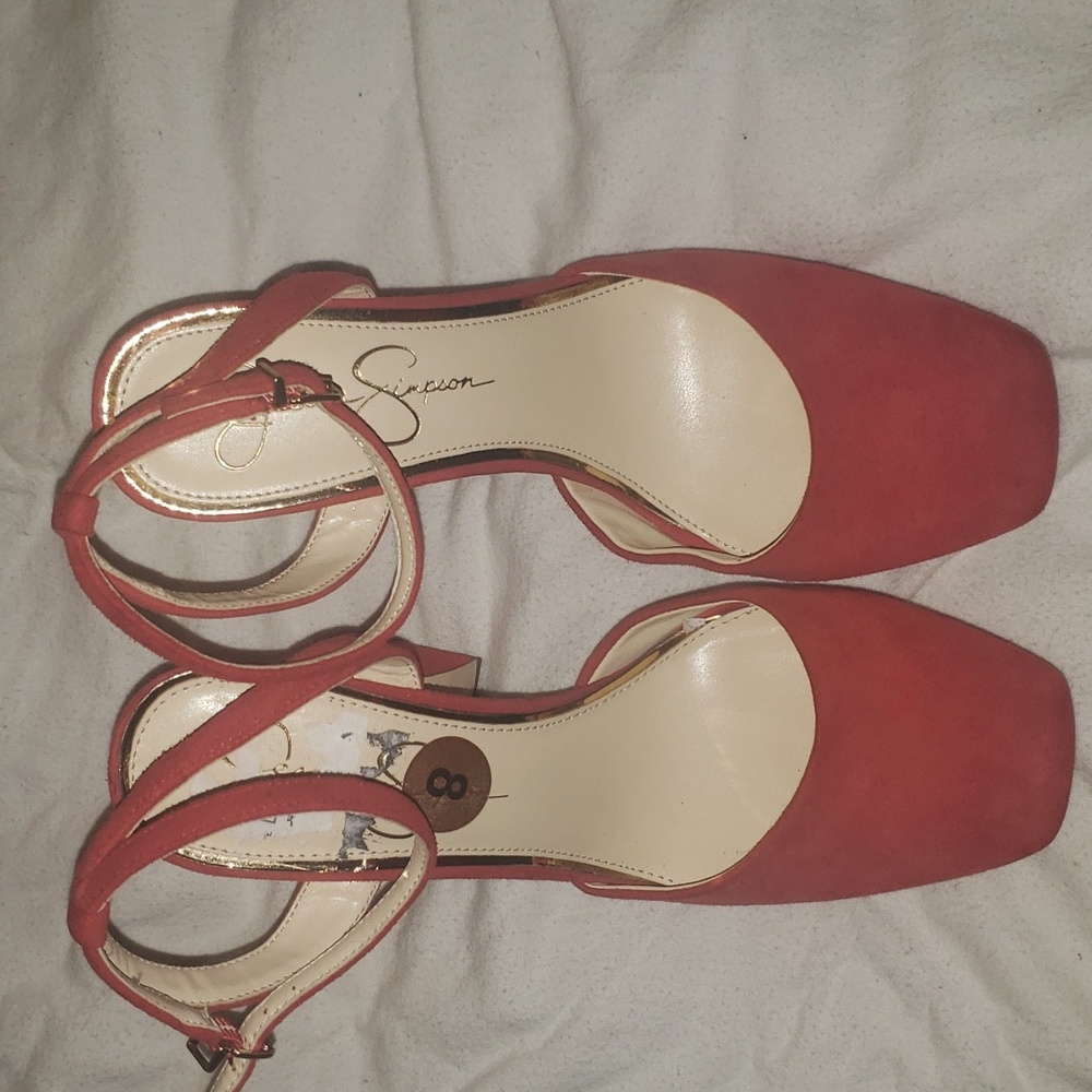 Orange Red Jessica Simpson platform ankle strap heels